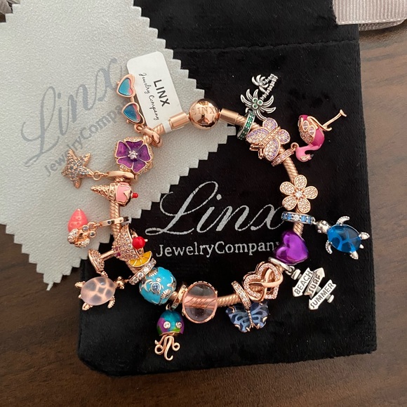 Linx Rose Gold Snake Chain Bracelet with Summer and Beach Themed Charms